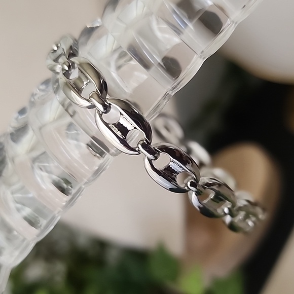 Silver Mariner's Chain Link Open End Cuff Bracelet Stainless Steel - Picture 4 of 6